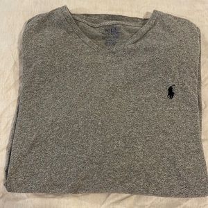 Polo Ralph Lauren Mens Grey Long Sleeve V-Neck Tee. Classic fit. Size XL.